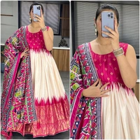 FWGI SOFT SILK GOWN PLAIN SLEEVES WITH DESIGNER FOIL WORK DUPATTA - 40, Maroon Flush