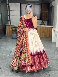 FWGI SOFT SILK GOWN PLAIN SLEEVES WITH DESIGNER FOIL WORK DUPATTA - 40, Rose Bud Cherry