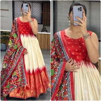 FWGI SOFT SILK GOWN PLAIN SLEEVES WITH DESIGNER FOIL WORK DUPATTA - 40, Red
