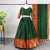 FWG  STYLED MERCERISED COTTON AURA LEHENGA CHOLI WITH DUPATTA - Dark Green