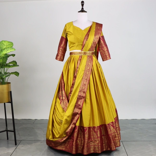 FWG  STYLED MERCERISED COTTON AURA LEHENGA CHOLI WITH DUPATTA - Musterd