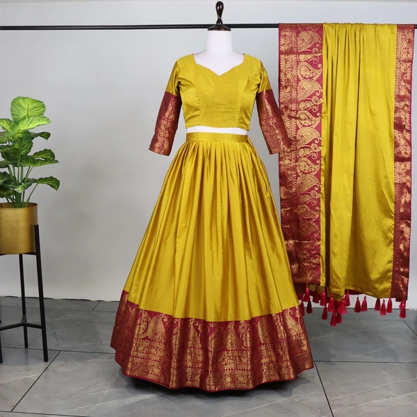 FWG  STYLED MERCERISED COTTON AURA LEHENGA CHOLI WITH DUPATTA - Musterd