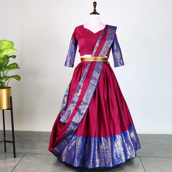 FWG  STYLED MERCERISED COTTON AURA LEHENGA CHOLI WITH DUPATTA - Maroon Flush