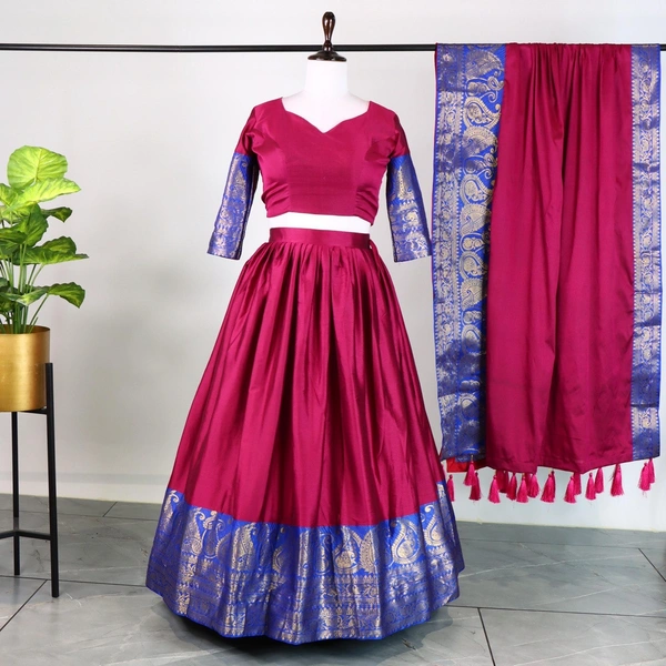 FWG  STYLED MERCERISED COTTON AURA LEHENGA CHOLI WITH DUPATTA - Maroon Flush