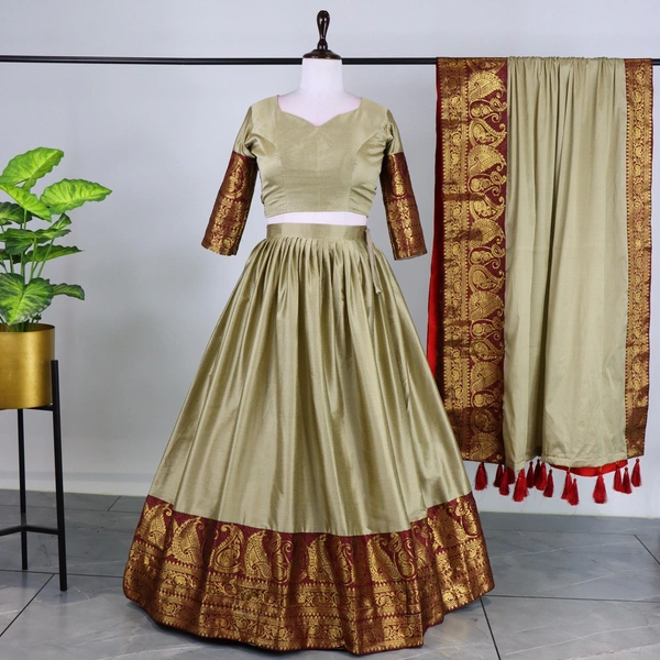 FWG  STYLED MERCERISED COTTON AURA LEHENGA CHOLI WITH DUPATTA - Sage