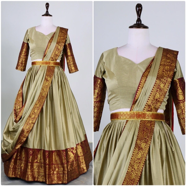 FWG  STYLED MERCERISED COTTON AURA LEHENGA CHOLI WITH DUPATTA - Sage