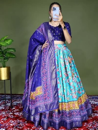 FWGI FLORAL SOFT SILK LEHENGA WITH BEAUTIFUL FOIL WORK - Sky Blue