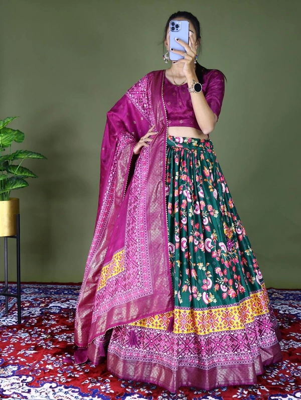 FWGI FLORAL SOFT SILK LEHENGA WITH BEAUTIFUL FOIL WORK - Blue Stone