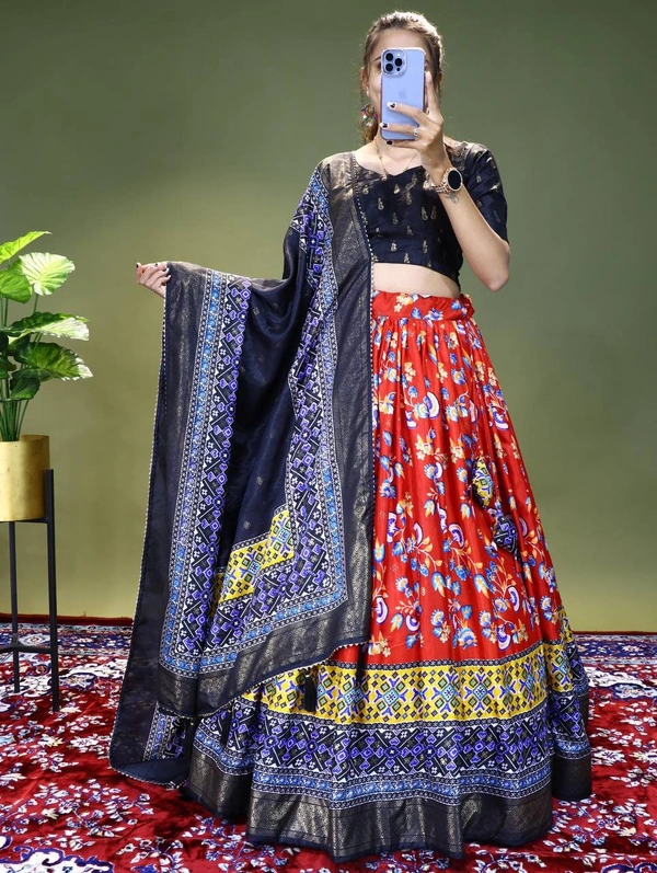 FWGI FLORAL SOFT SILK LEHENGA WITH BEAUTIFUL FOIL WORK - Red