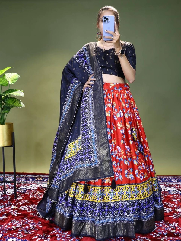 FWGI FLORAL SOFT SILK LEHENGA WITH BEAUTIFUL FOIL WORK - Red