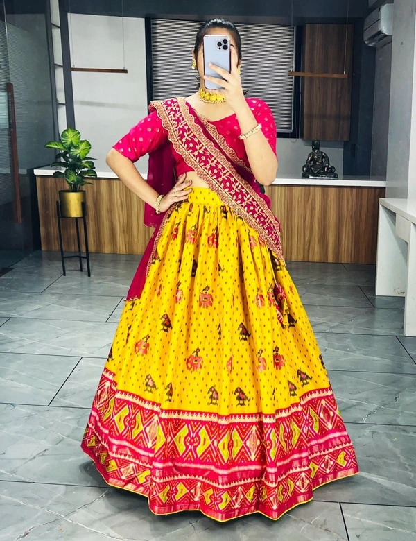FWGI DOLA SILK PAITHANI PRINT AND FOILWORK LEHENGA CHOLI WITH DUPATTA - Yellow