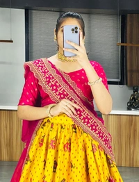 FWGI DOLA SILK PAITHANI PRINT AND FOILWORK LEHENGA CHOLI WITH DUPATTA - Yellow