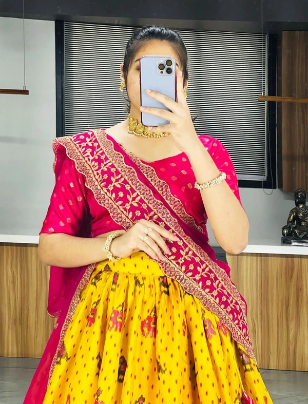 FWGI DOLA SILK PAITHANI PRINT AND FOILWORK LEHENGA CHOLI WITH DUPATTA - Yellow