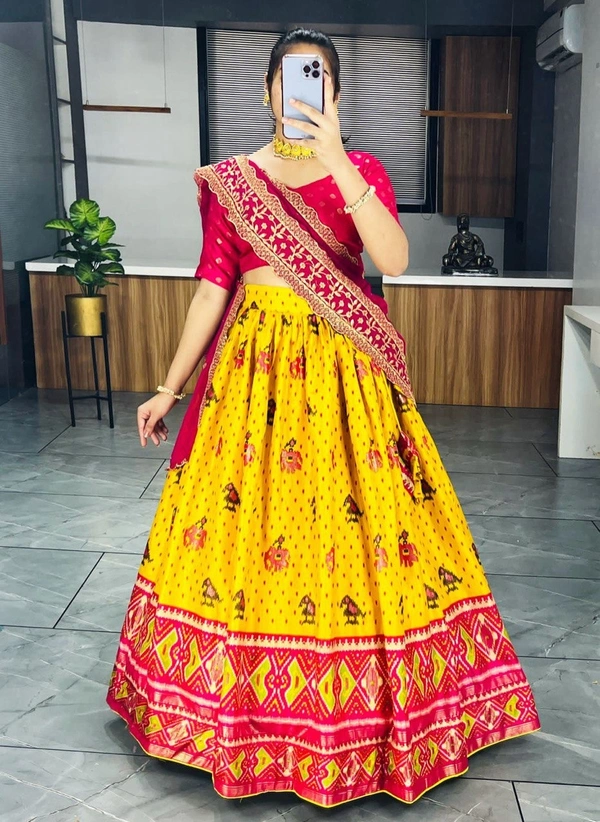 FWGI DOLA SILK PAITHANI PRINT AND FOILWORK LEHENGA CHOLI WITH DUPATTA - Yellow