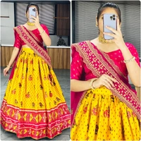 FWGI DOLA SILK PAITHANI PRINT AND FOILWORK LEHENGA CHOLI WITH DUPATTA - Yellow