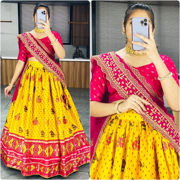 FWGI DOLA SILK PAITHANI PRINT AND FOILWORK LEHENGA CHOLI WITH DUPATTA - Yellow