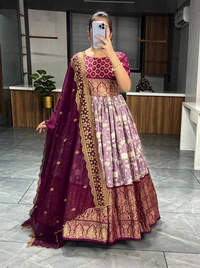 FWGI SOFT CROSH KALAMKARI FOIL WORK GOWN WITH DUPATTA - 40, Lilac