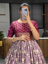FWGI SOFT CROSH KALAMKARI FOIL WORK GOWN WITH DUPATTA - 40, Lilac