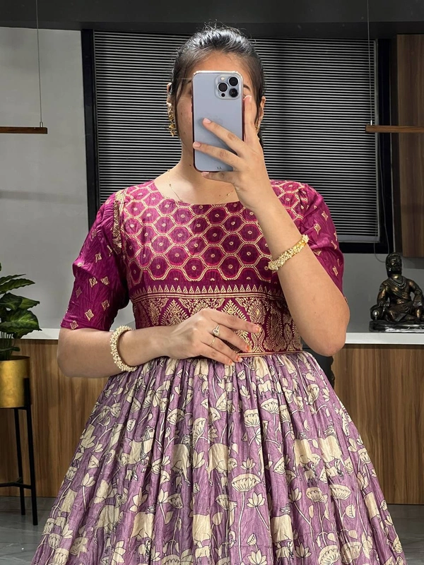 FWGI SOFT CROSH KALAMKARI FOIL WORK GOWN WITH DUPATTA - 40, Lilac