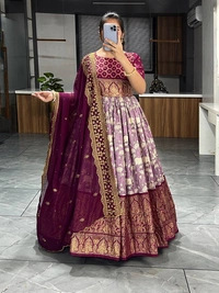 FWGI SOFT CROSH KALAMKARI FOIL WORK GOWN WITH DUPATTA - 40, Lilac