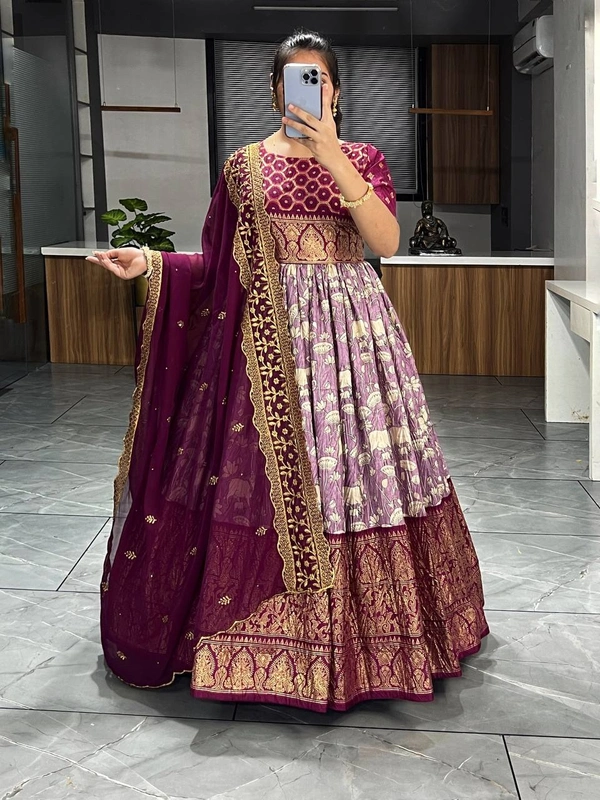 FWGI SOFT CROSH KALAMKARI FOIL WORK GOWN WITH DUPATTA - 40, Lilac