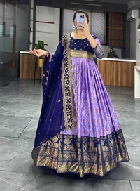 FWGI LATEST KALAMKARI SILK GOWN WITH FOIL WORK - 40, Lilac Bush