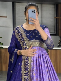 FWGI LATEST KALAMKARI SILK GOWN WITH FOIL WORK - 40, Lilac Bush