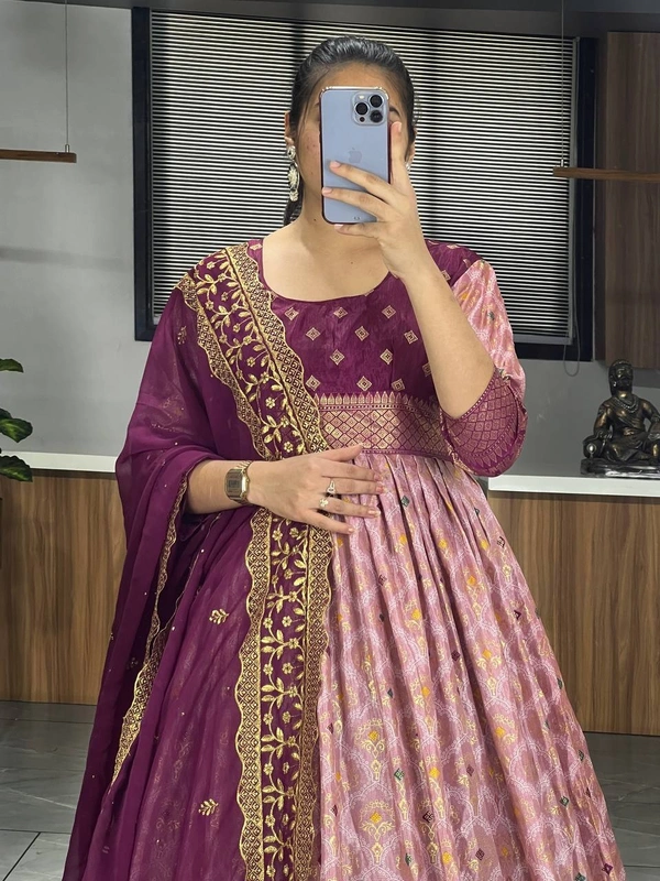 FWGI LATEST KALAMKARI SILK GOWN WITH FOIL WORK - 40, Wine