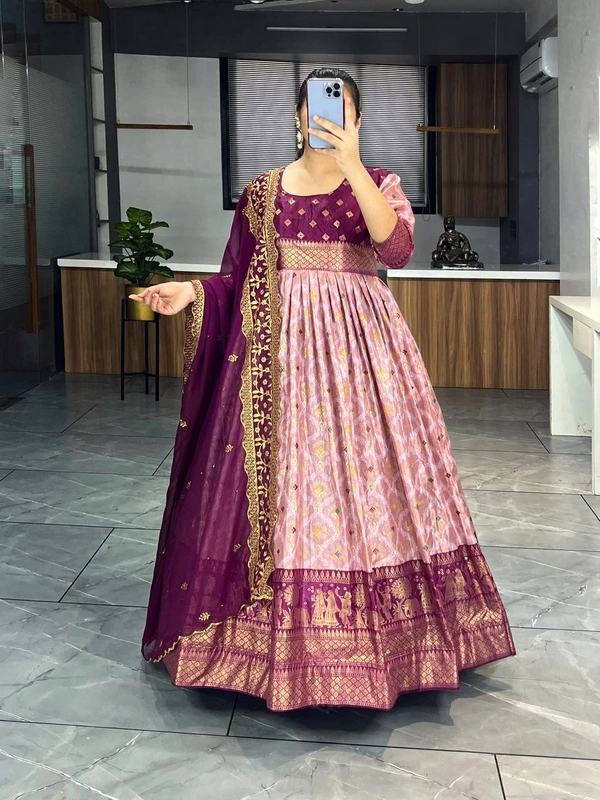 FWGI LATEST KALAMKARI SILK GOWN WITH FOIL WORK - 40, Wine