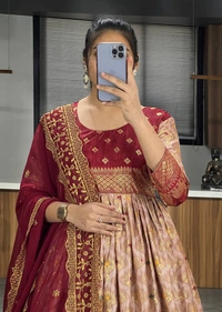 FWGI LATEST KALAMKARI SILK GOWN WITH FOIL WORK - 40, Coffee