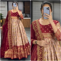 FWGI LATEST KALAMKARI SILK GOWN WITH FOIL WORK - 40, Coffee