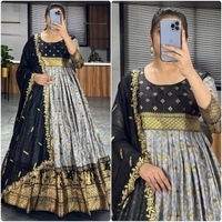 FWGI LATEST KALAMKARI SILK GOWN WITH FOIL WORK - 40, Black