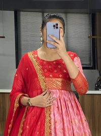 FWGI LATEST KALAMKARI SILK GOWN WITH FOIL WORK - 40, Red