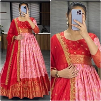 FWGI LATEST KALAMKARI SILK GOWN WITH FOIL WORK - 40, Red