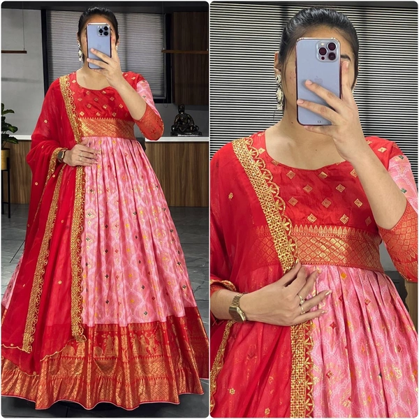 FWGI LATEST KALAMKARI SILK GOWN WITH FOIL WORK - 40, Red