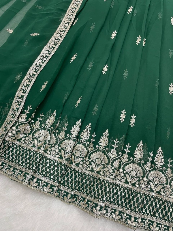 FWMBL SEQUINS THREAD EMBROIDERY ANARKALI LONG KURTI WITH DUPATTA - XL - 42, Green