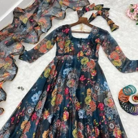 FWMBL PAREY WEAR LOOK ORGENZA TABBY SILK GOWN WITH DUPATTA - M-38, Black