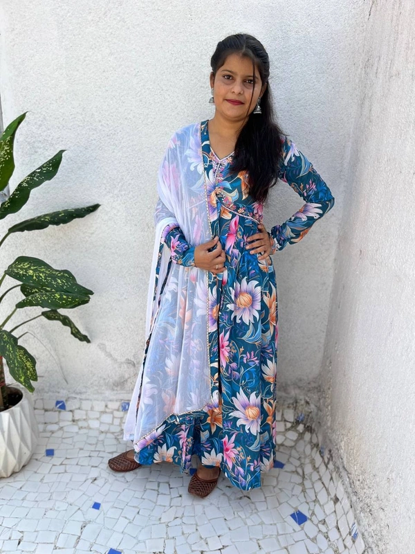 FWMBL SUMMER SPECIAL PARTY WEAR ALIYA CUT DRESS DUPATTA PANT SET - XL-42, Blue