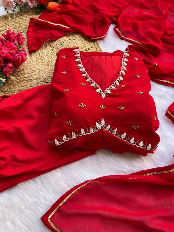 FWMBL NWE PARTY WEAR LOOK ALIYA CUT KURTI WITH BOTTOM AND DUPATTA - M-38, Red
