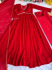 FWMBL NWE PARTY WEAR LOOK ALIYA CUT KURTI WITH BOTTOM AND DUPATTA - M-38, Red
