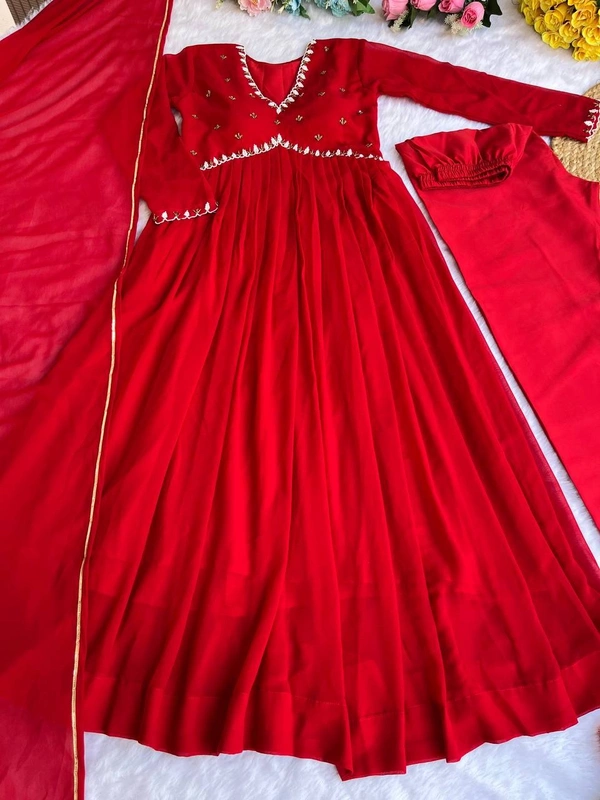 FWMBL NWE PARTY WEAR LOOK ALIYA CUT KURTI WITH BOTTOM AND DUPATTA - M-38, Red