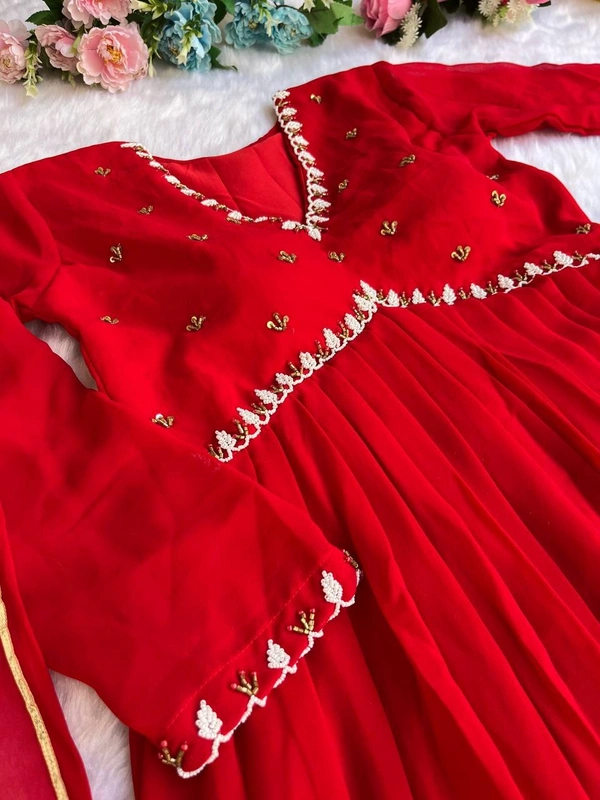 FWMBL NWE PARTY WEAR LOOK ALIYA CUT KURTI WITH BOTTOM AND DUPATTA - M-38, Red