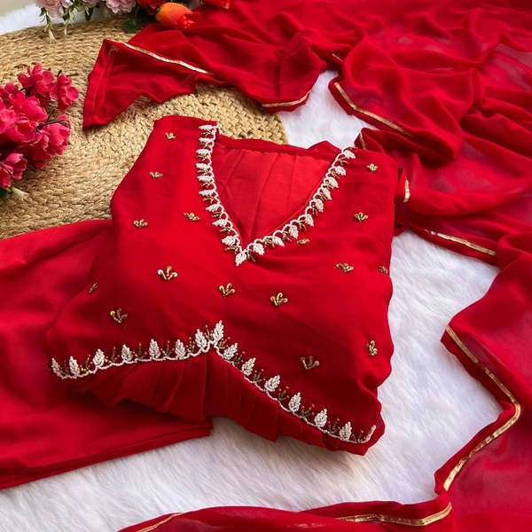 FWMBL NWE PARTY WEAR LOOK ALIYA CUT KURTI WITH BOTTOM AND DUPATTA - M-38, Red