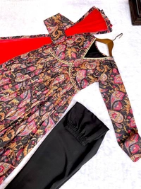FWMBL SUMMER SPECIAL PRINTED ALIYA CUT DRESS WITH BOTTOM AND DUPATTA - M-38, Black