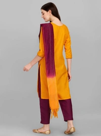FEVT FANCY SLUB COTTON EMBROIDERD KURTI BOTTOM DUPATTA SET - L-40, Gold