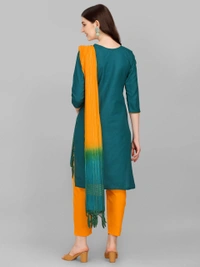 FEVT FANCY SLUB COTTON EMBROIDERD KURTI BOTTOM DUPATTA SET - M-38, Eden