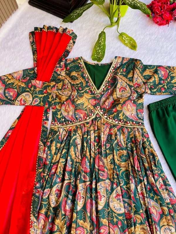 FWMBL SUMMER PARTY WEAR SPECIAL ALIYA DUT DRESS WITH PANT AND DUPATTA - M-38, Deep Fir