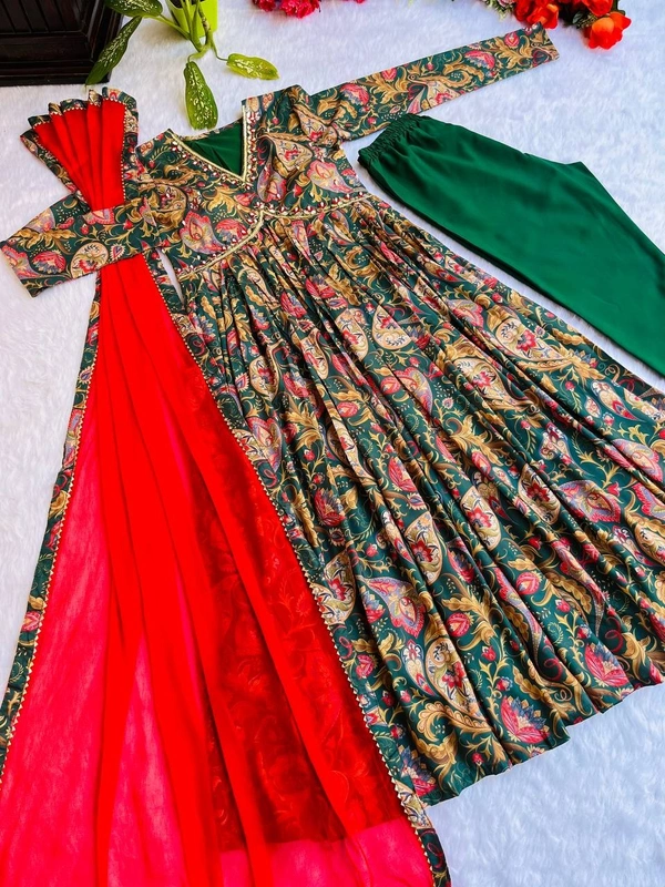 FWMBL SUMMER PARTY WEAR SPECIAL ALIYA DUT DRESS WITH PANT AND DUPATTA - M-38, Deep Fir