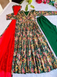 FWMBL SUMMER PARTY WEAR SPECIAL ALIYA DUT DRESS WITH PANT AND DUPATTA - M-38, Deep Fir