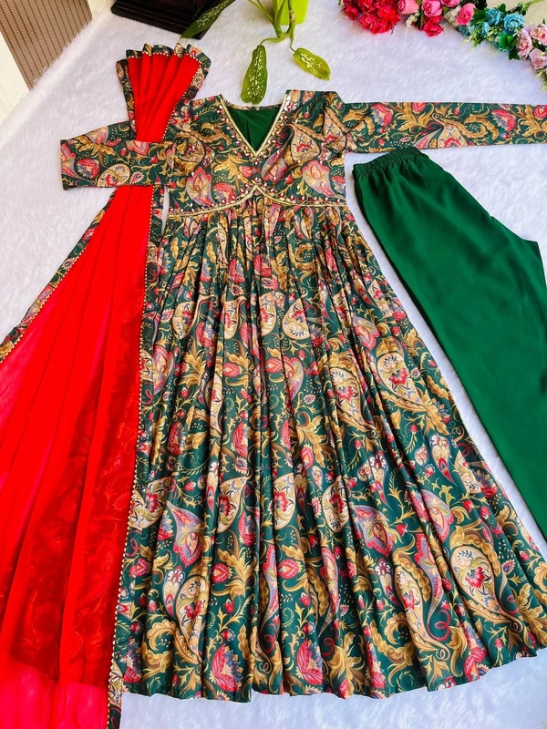 FWMBL SUMMER PARTY WEAR SPECIAL ALIYA DUT DRESS WITH PANT AND DUPATTA - M-38, Deep Fir